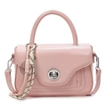 Light pink oil wax leather crossbody bag with silver twist lock and woven tassel detail - With Pendant / Pink