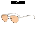 Classic double-bridge oval sunglasses with silver metal frame and orange lenses - Silver Frame Light Brown Lens