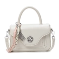 White oily leather crossbody bag with metal twist lock and woven charm detail - With Pendant / Off White