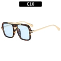 Square tortoise shell aviator sunglasses with gold metal bridge and light blue lenses - Tortoise Frame Blue Lens (C10)