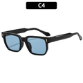 Square vintage sunglasses in black frame with light blue lenses and gold decorative rivets - C4-Black Frame Blue Lens