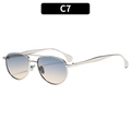 Fashion double-bridge oval sunglasses with silver metal frame and blue gradient lenses - Silver Frame Blue Yellow Lens