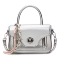 Chic silver metallic crossbody bag with tennis racket charm and metal turn lock - With Pendant / Silver