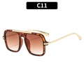 Square aviator sunglasses in dark tortoiseshell frame with gold metal accents - Spotted Tortoise Double Tea Lens (C11)