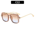 Square aviator sunglasses with tea brown transparent frame and blue gradient lenses - Champagne Frame (C12)