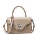 Chic beige oil wax leather mini crossbody bag with silver hardware and woven charm - Khaki