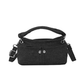 Mini bolso bandolera retro de mezclilla negra con remaches plateados y correa ajustable - Negro