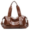 Brown vintage motorcycle tote bag in shiny PU leather with rivets and shoulder strap - Brown