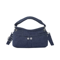 Bolso de mano de mezclilla azul oscuro y bandolera con herrajes plateados y correa - Azul oscuro
