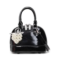 Borsa a conchiglia nera lucida con ciondolo a cuore di perle e tracolla - Nero Con Ciondolo a Cuore di Perla