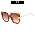 Fashionable oversized brown geometric sunglasses with gold metal legs and frame - Tea Frame Gradient Tea Lens