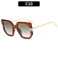 Fashionable oversized geometric sunglasses with tea-colored frames and gold metal temples - Tea Frame Gradient Grey Lens