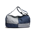 Borsa a tracolla cilindrica in denim patchwork blu chiaro e scuro con tracolla regolabile - Blu Patchwork