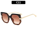 Fashion oversized sunglasses with C11 black tortoise frame and metal gold temples - Black Leopard Split Frame Gradient Tea Lens