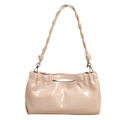 Beige patent leather shoulder bag with twisted strap and pleated texture detail - White