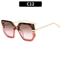Fashion oversized geometric sunglasses with tortoise shell frame and thin gold metal legs - Tortoise Red Split Frame Grey Pink Lens