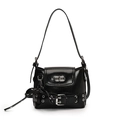 Bolso de hombro negro brillante a la moda con detalle de cinturón y ojales - Negro