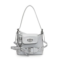 Bolso de hombro en cuero gris claro brillante con detalle de hebilla y cierre - Azul