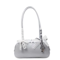 Chic light blue faux leather shoulder bag with lace ribbons and heart charm - Heart String Charm / Blue