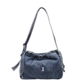 Vintage Tragetasche aus dunkelblauem Denim mit Kordelzug und Umhängeriemen - Hellblau