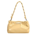 Pale yellow patent leather crossbody bag with top handle and woven shoulder strap - Yellow