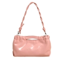 Pink glossy faux leather crossbody bag with woven knot strap and cutout handle - Pink