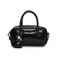 Glossy black bowling bag with top handles and heart charm pendant on white background - With Heart Pendant / Black