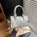 Elegant light grey lychee pattern handbag for women, large capacity commuter tote bag. - Gray