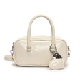 Creamy patent leather bowling bag with heart charm and detachable shoulder strap - With Heart Pendant / White