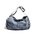 Borsa hobo in denim stile retrò lavaggio acid wash con tracolla regolabile e tasche - Blu