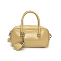 Creamy yellow patent leather bowling bag with heart charm and spherical handle accents - Yellow