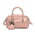 Pink patent leather bowling bag with heart charm and silver chain details - With Heart Pendant / Pink