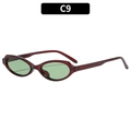 Retro-Sonnenbrille mit ovalem schmalem Rahmen in Dunkelrot und grünen Gläsern - C9-Weinroter Rahmen Grüne Gläser