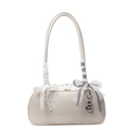 Chic cream white Boston bag with lace bow and silver heart charm pendant detail - Heart String Charm / Off White