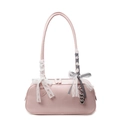 Pink Boston shoulder bag with lace bow and triple heart charm in soft faux leather - Heart String Charm / Pink