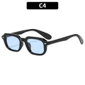 Retro zonnebril met glanzend zwart montuur en lichtblauwe glazen in kleurvariant C4 - C4-Zwart Frame Blauwe Lenzen