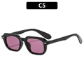 Retro zonnebril met zwart vierkant montuur en roze gradiënt glazen, model C5 - Zwart Frame Paarse Lens