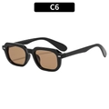 Retro vierkante zonnebril met zwart frame C6 bruine glazen en drievoudige studs - C6-Zwart Frame Thee Lenzen