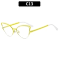 Occhiali da sole cat-eye con montatura giallo brillante e punte bianche, modello C13 - C13-Montatura Gialla Lenti Trasparenti