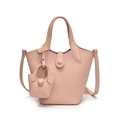 Pink lychee grain leather bucket bag with mini pouch and detachable long strap - Pink