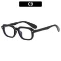 Retro vierkante zonnebril met zwart montuur en metalen details op de pootjes op wit - C9-Zwart Frame Heldere Lens