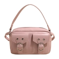 Detalle del bolso de moto rosa en cuero sintético con hebillas decorativas y dos bolsillos - Rosa