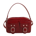 Bolso de hombro en charol rojo con bolsillos frontales dobles y hebillas plateadas - Rojo