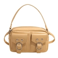Borsa a tracolla beige chic multi-tasca con fibbie argentate vintage e manico superiore - Giallo