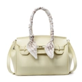 Mini light yellow pebbled leather handbag with decorative scarf on handle - Yellow - Large
