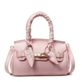 Mini borsa a mano in pelle rosa con chiusura dorata e manico decorato con foulard - Rosa-Piccolo