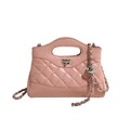 Borsa a tracolla trapuntata rosa con motivo a rombi, manico e catena in argento - Rosa