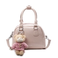 Rosa Boston Handtasche für Damen, stilvolle PU Leder Umhängetasche mit Bärenanhänger. - Mit Anhänger / Rosa