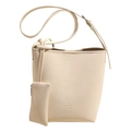 Sac seau minimaliste blanc crème texture litchi avec mini porte-monnaie et bandoulière - Blanc