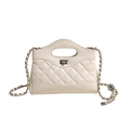 Elegante borsa trapuntata crema con chiusura a rotazione argento e tracolla a catena - Bianco Sporco
